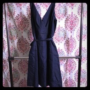 J. Crew dress with satin sash. Size 8. Navy blue.